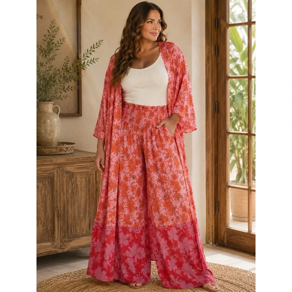 Jessica Simpson Plus Size Floral Kimono & Palazzo Pants Set Mixed Sizes